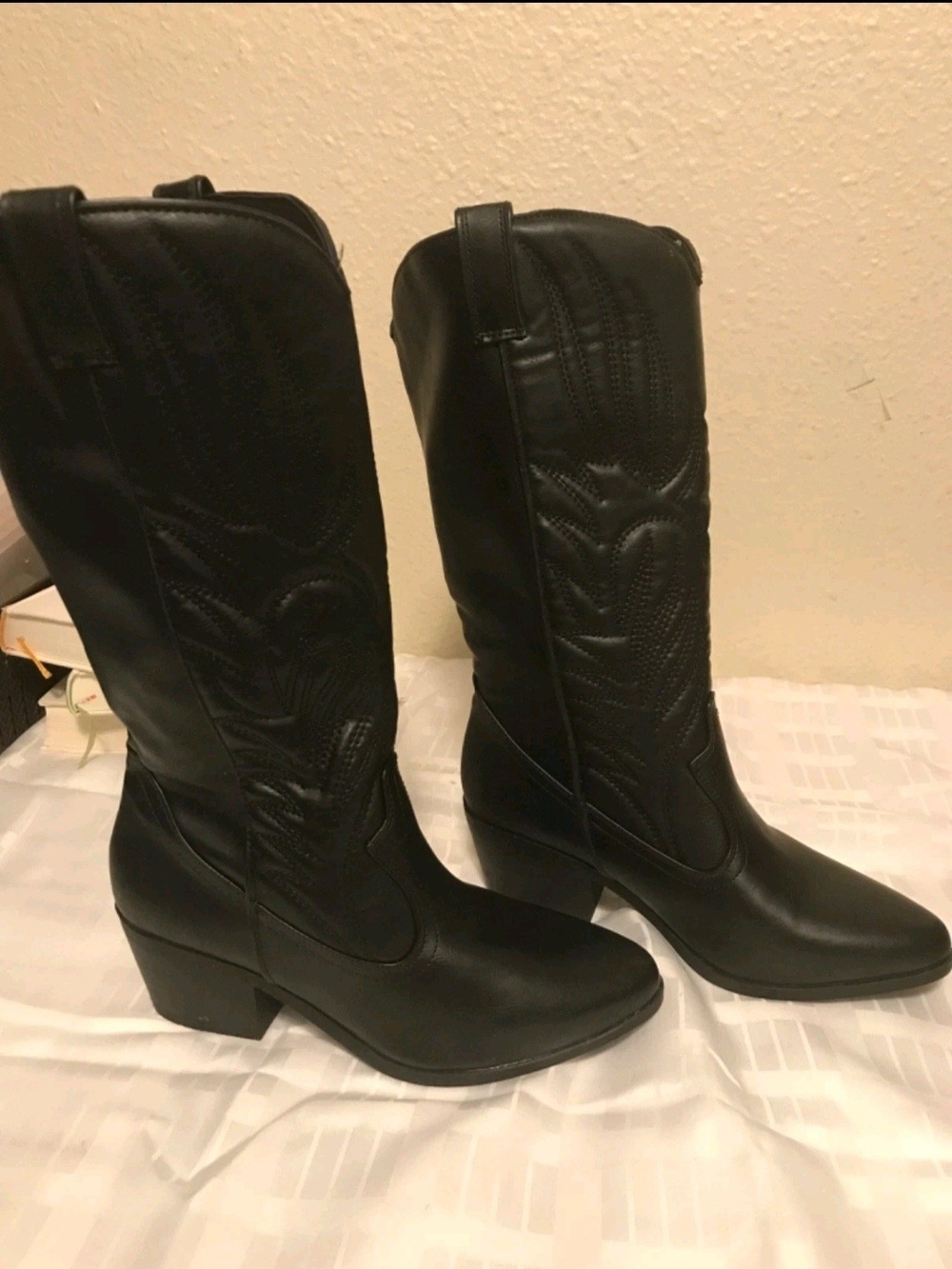 Qupid Black Western Knee-High Heeled Boots